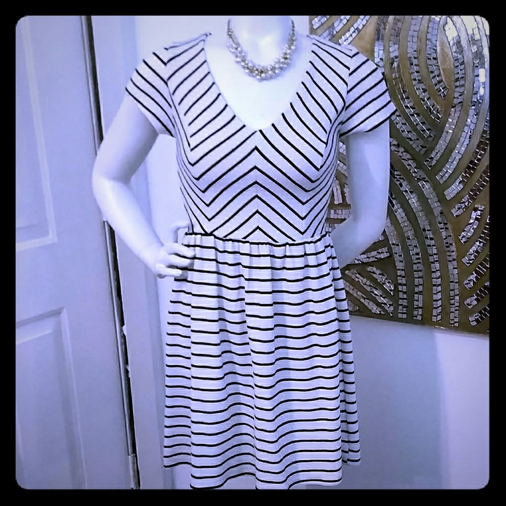 Striped Fit and Flare Dress Francesca's S Small